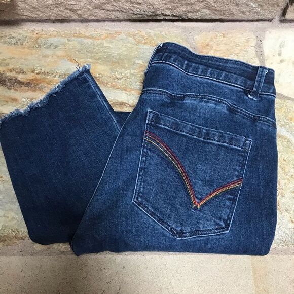 Democracy Ab Solution Straight Leg Jeans Dark Wash raw hem Rainbow thread 6 - Picture 1 of 12